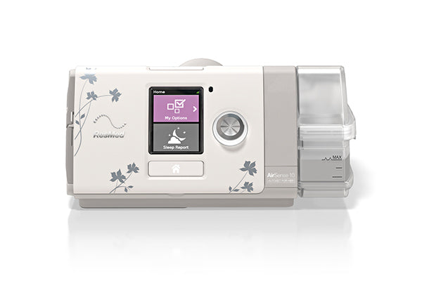 ResMed AirSense 10 AutoSet For Her Automatic CPAP machine with 4G modem, featuring smart climate control and a unique algorithm designed for women.