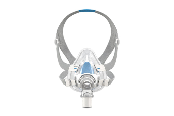 ResMed AirFit F20 mask front view showcasing full-face design for effective and comfortable CPAP therapy.