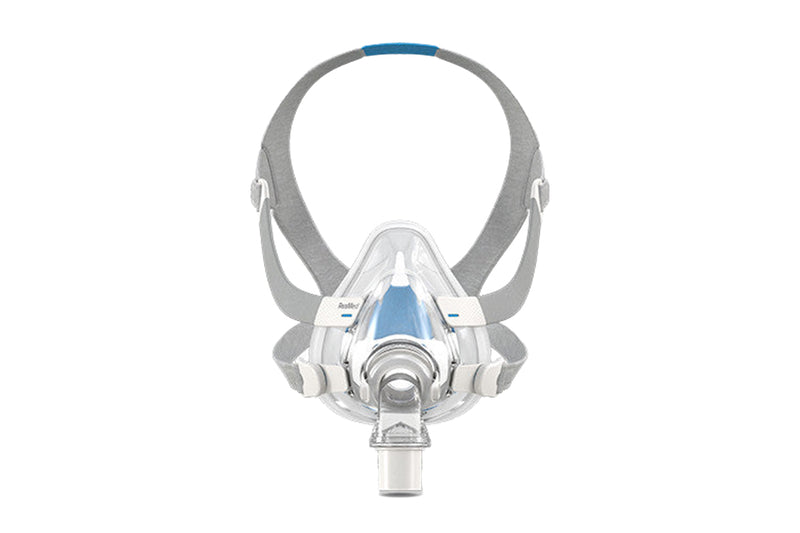 ResMed AirFit F20 mask front view showcasing full-face design for effective and comfortable CPAP therapy.