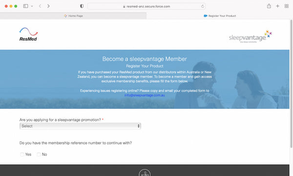 How to register your ResMed product on SleepVantage for Australian patients.