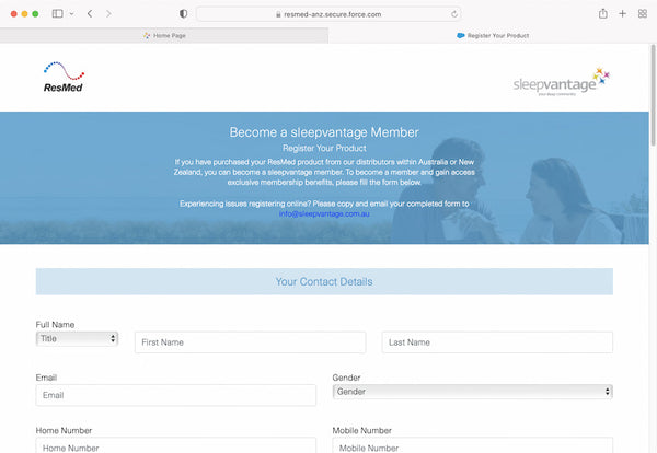 How to register your ResMed product on SleepVantage for Australian patients.