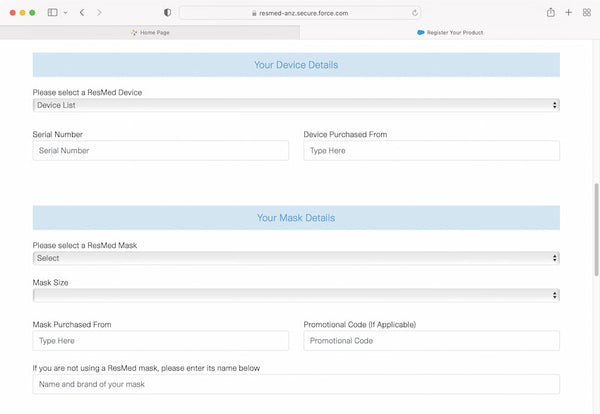 How to register your ResMed product on SleepVantage for Australian patients.