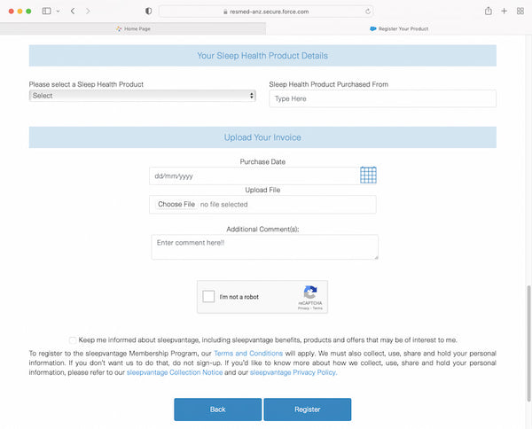 How to register your ResMed product on SleepVantage for Australian patients.